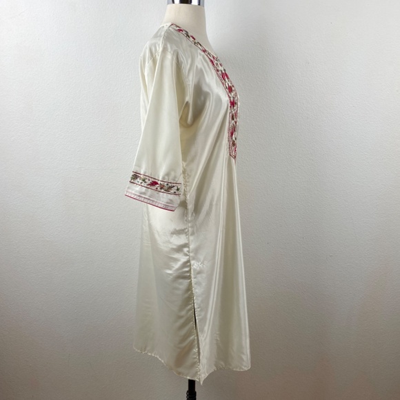 Vintage Ethnic White Embroidered Tunic Medium Mirrors Poly Boho Festival Party - Picture 7 of 9